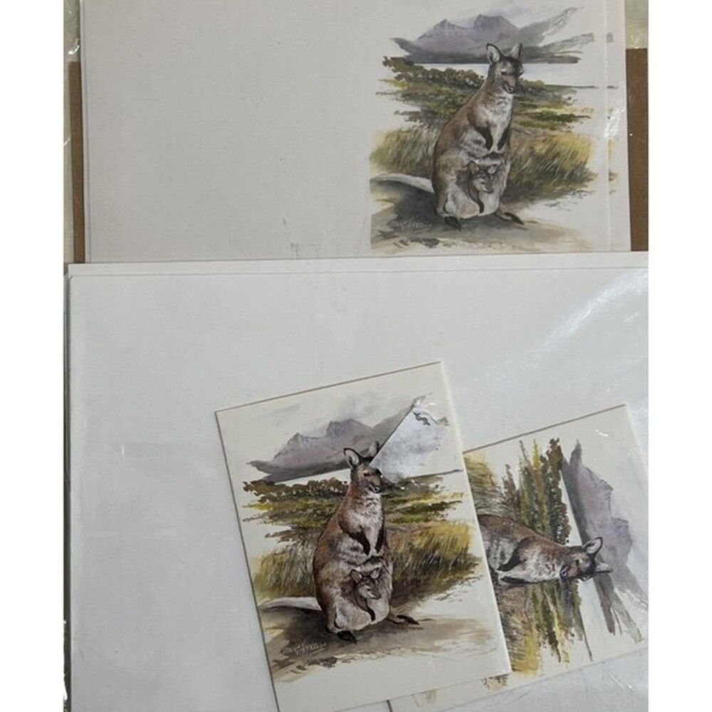 Vintage David Hopkins Kangaroo Watercolor Stationary Set Paper-Cards-Envelopes